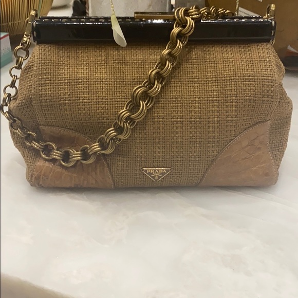 Prada Tan/Gold Paglia Coco Frame Gold chain strap - Picture 11 of 11